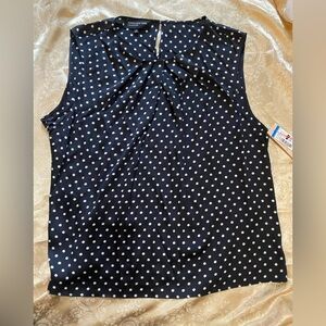 Jones New York Navy Polka Dot Blouse